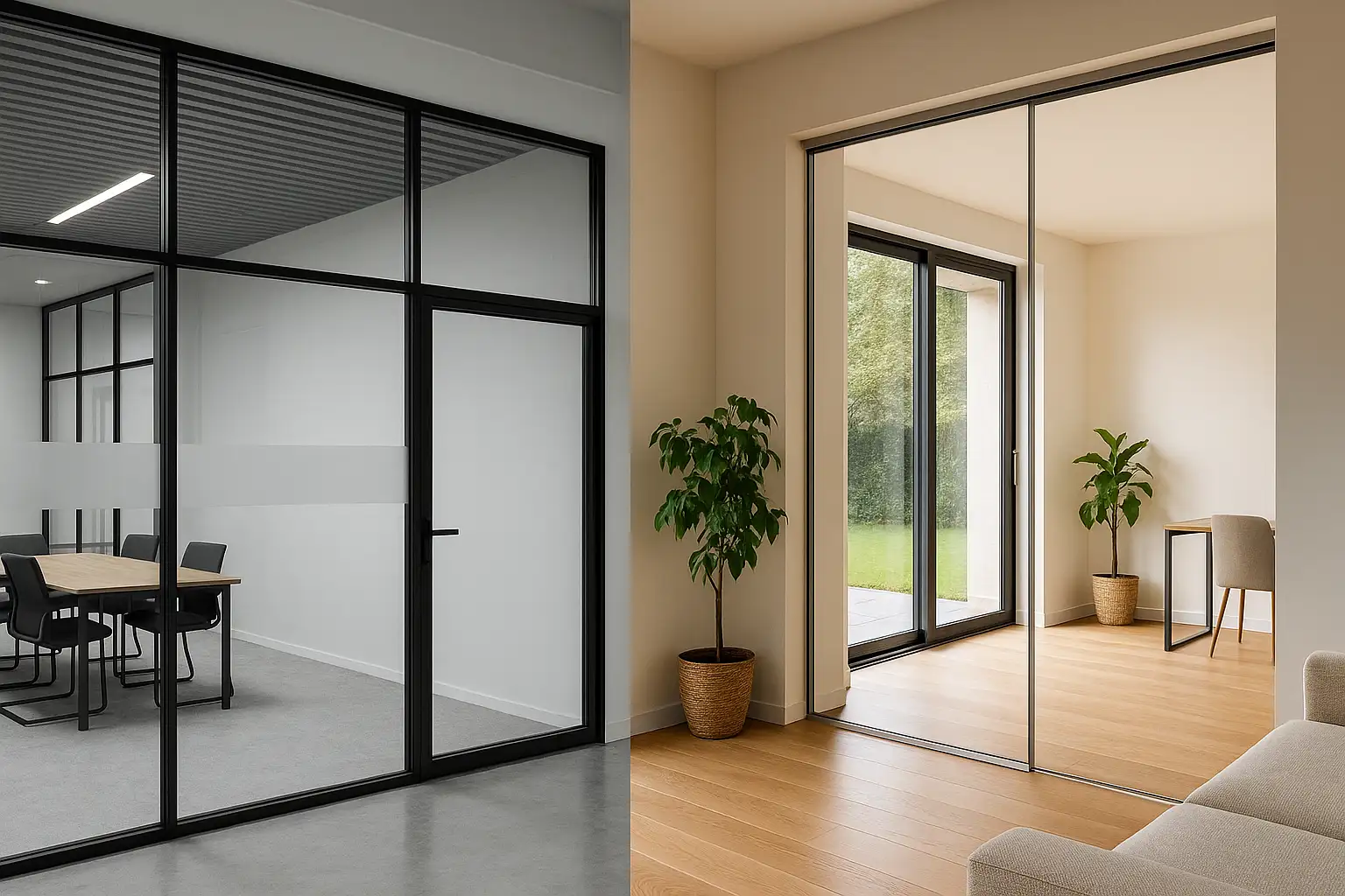 Pereți vitrați pentru birou vs casă: diferențe esențiale