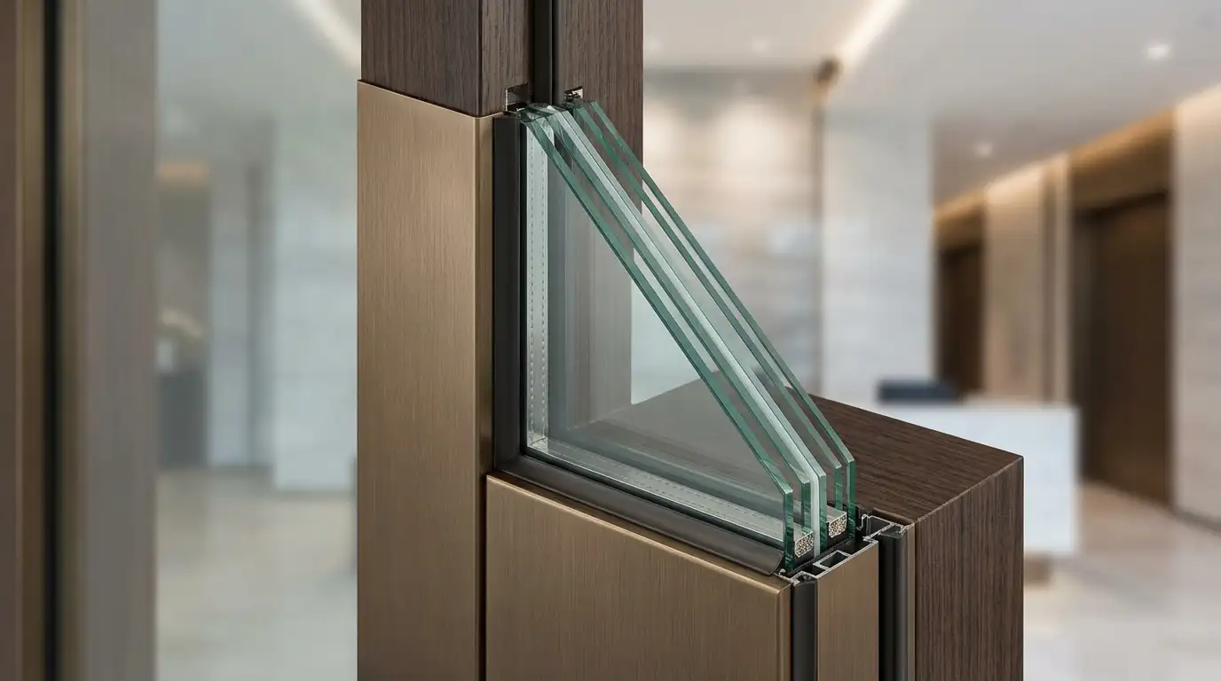 Detaliu tehnic de sticlă laminată acustică pentru uși interioare